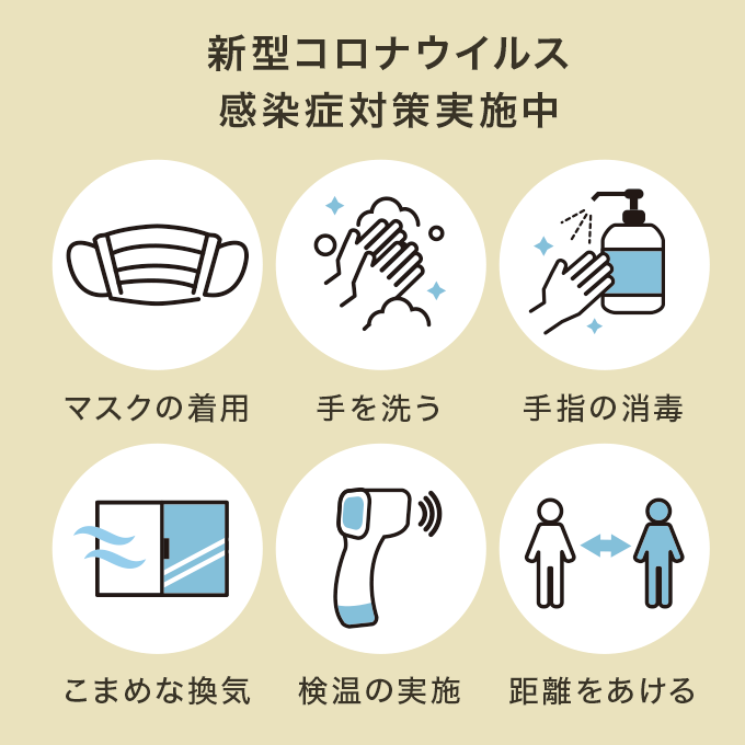 新型コロナウイルス感染症対策実施中 新型コロナウイルス感染症対策実施中